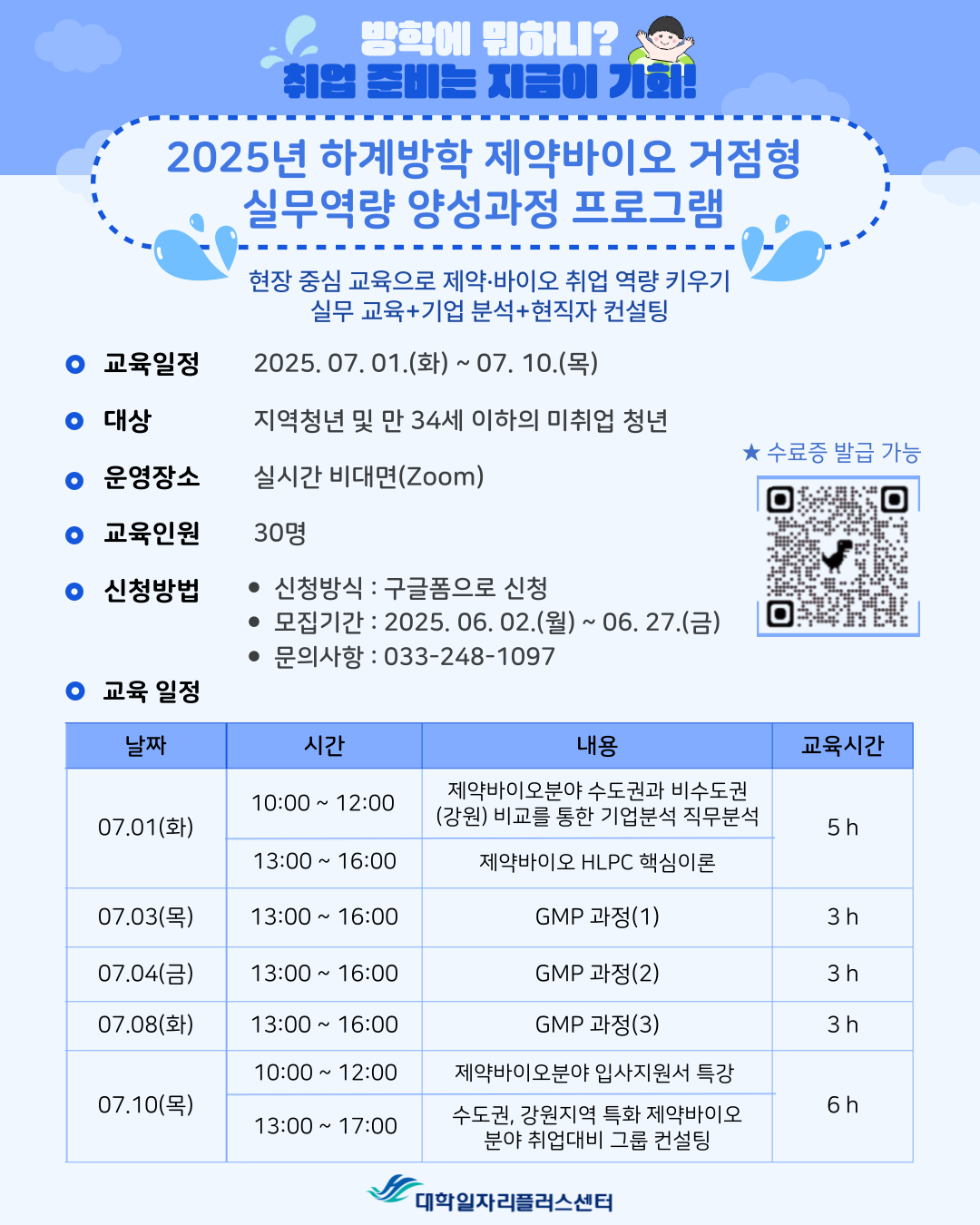 한림대학교, 지역 청년 대상 ‘2025년 하계 제약바이오 실무역량 양성과정’ 운영